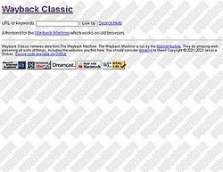Скриншот сайта Wayback Classic - поиск по старым сайтам